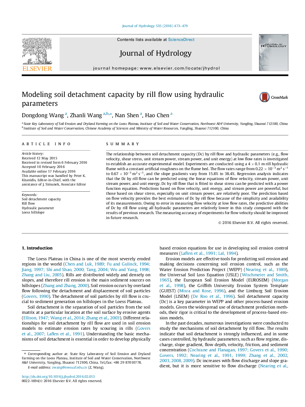 Modeling soil detachment capacity by rill flow using hydraulic parameters