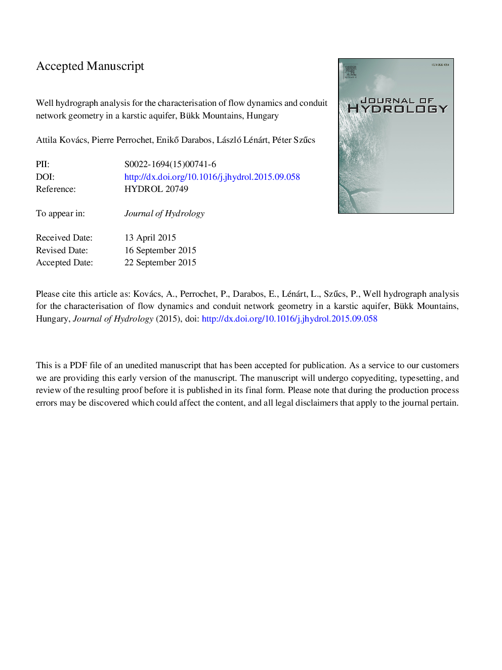 Well hydrograph analysis for the characterisation of flow dynamics and conduit network geometry in a karst aquifer, Bükk Mountains, Hungary