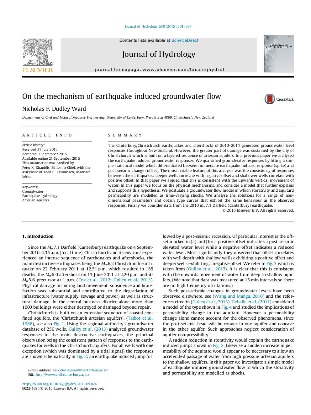 On the mechanism of earthquake induced groundwater flow