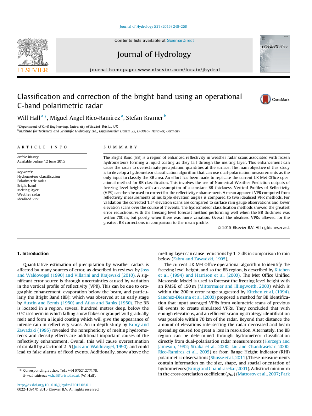 Classification and correction of the bright band using an operational C-band polarimetric radar