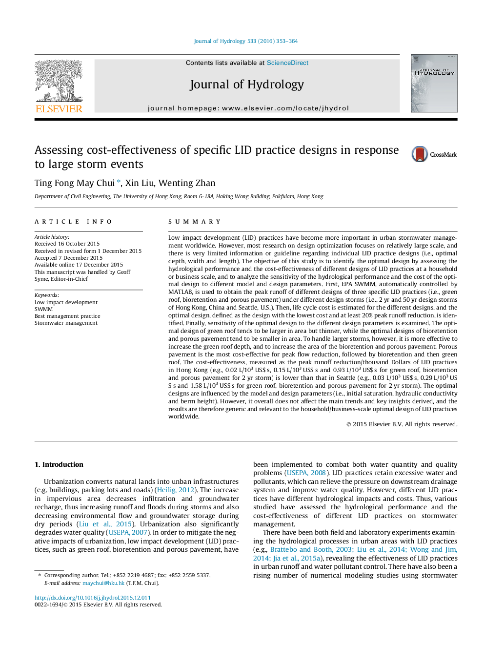 Assessing cost-effectiveness of specific LID practice designs in response to large storm events