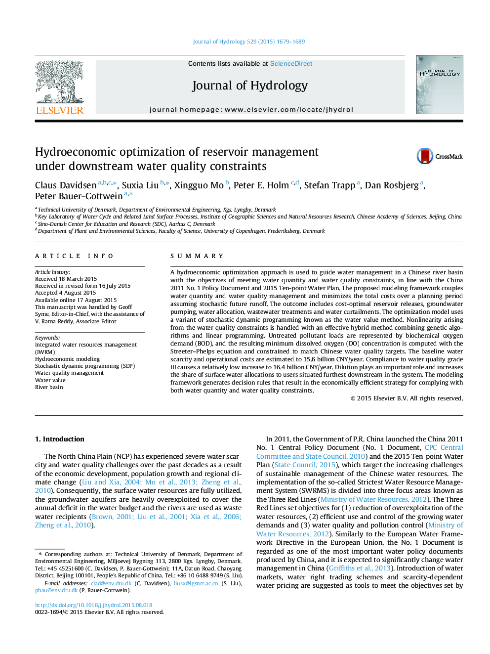 Hydroeconomic optimization of reservoir management under downstream water quality constraints