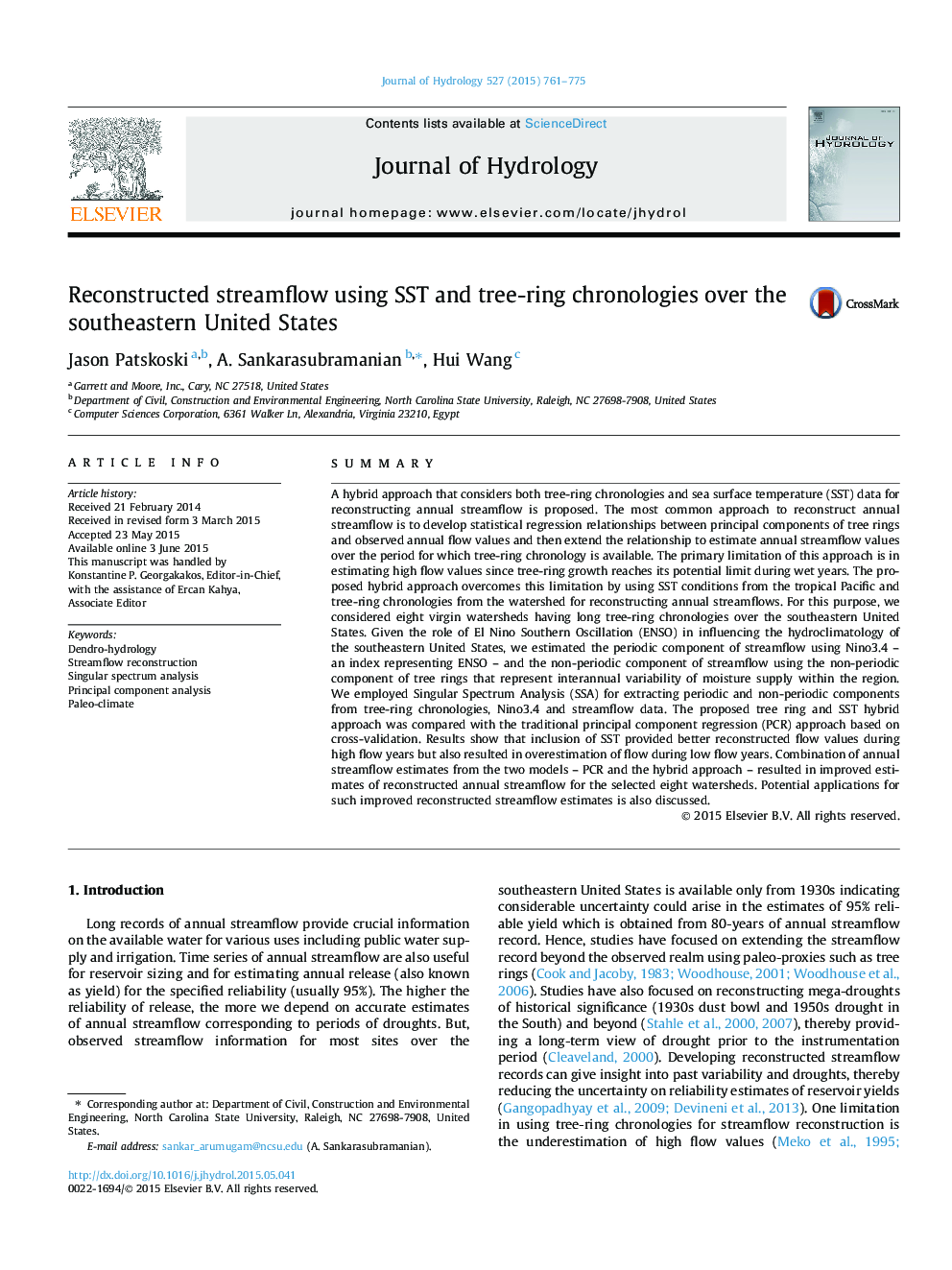 Reconstructed streamflow using SST and tree-ring chronologies over the southeastern United States