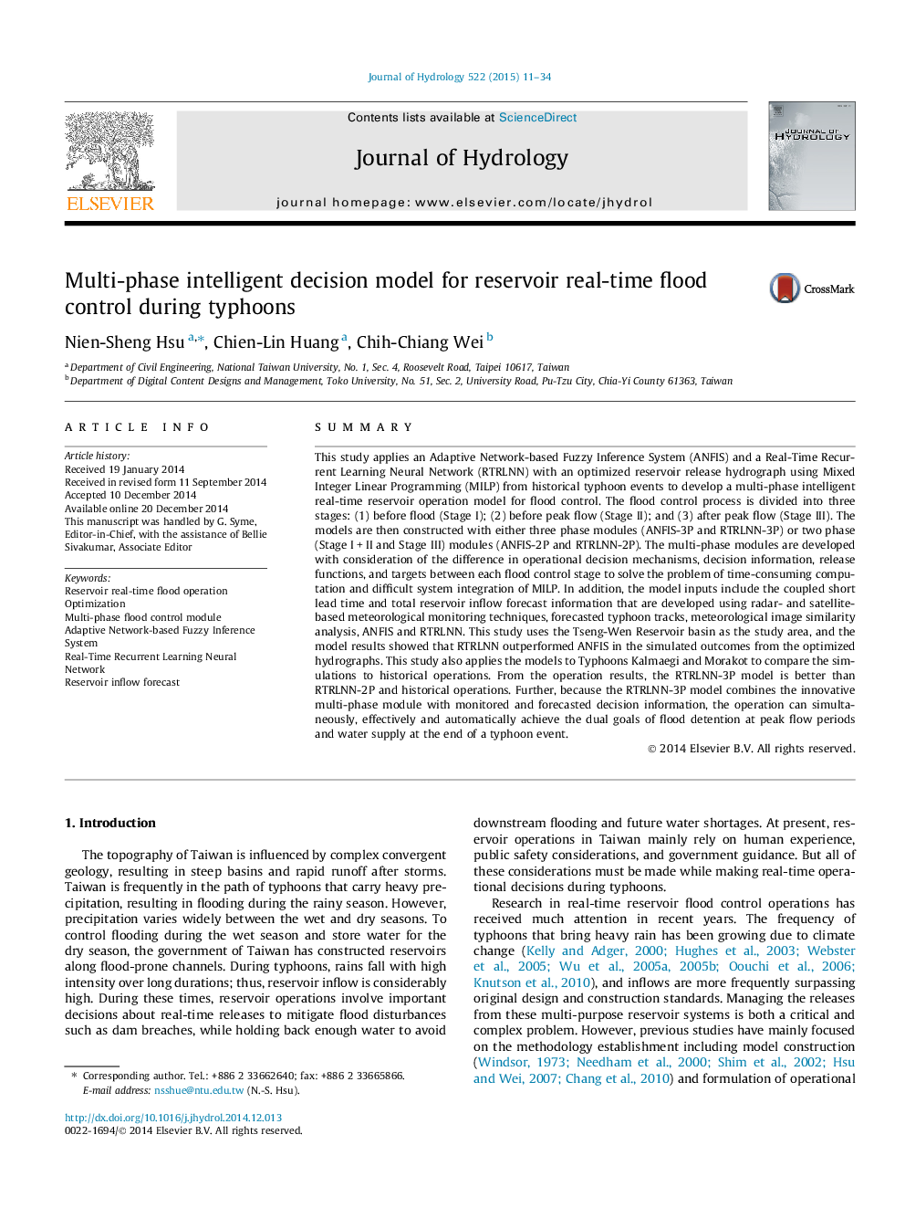 Multi-phase intelligent decision model for reservoir real-time flood control during typhoons