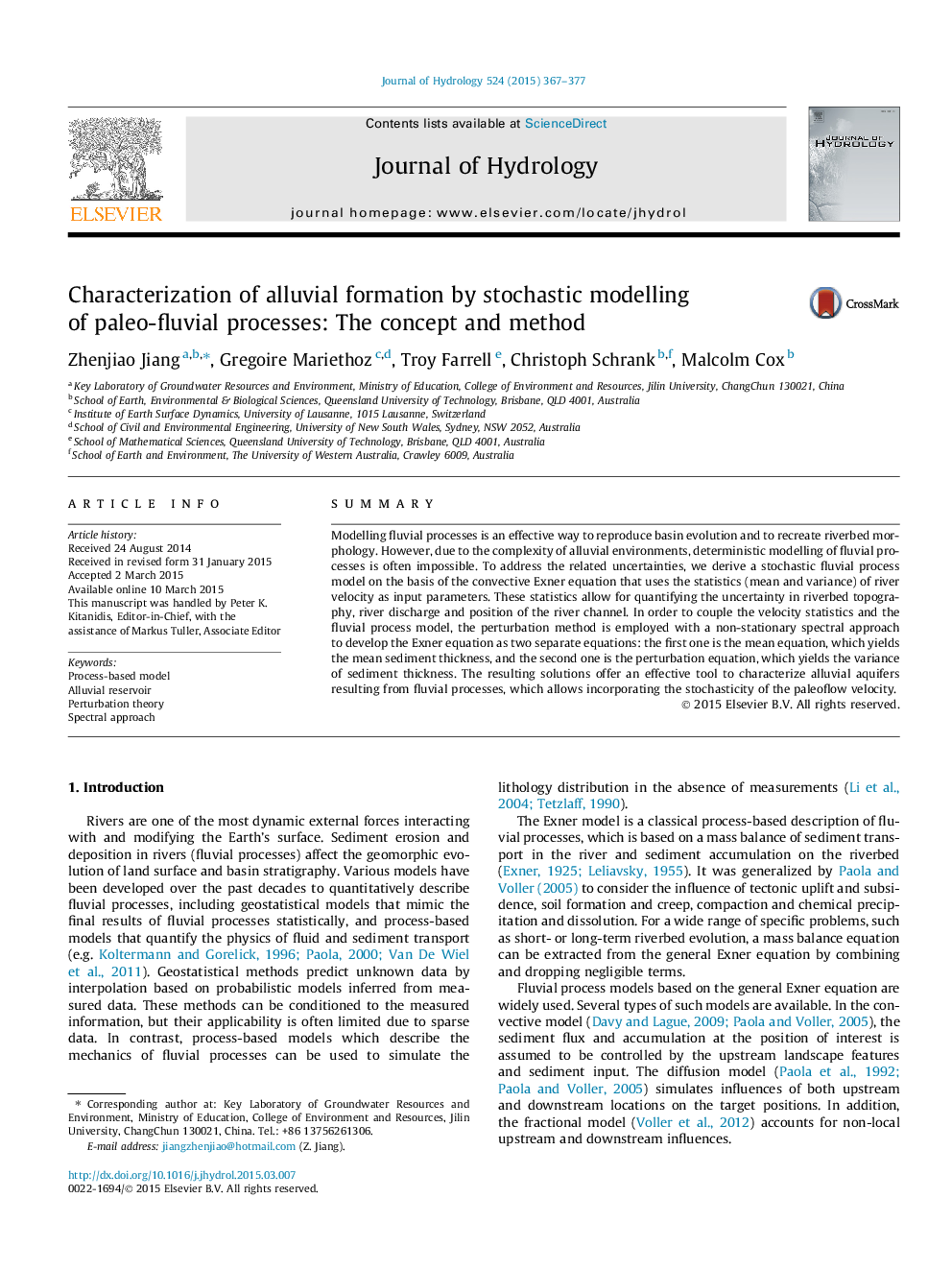 Characterization of alluvial formation by stochastic modelling of paleo-fluvial processes: The concept and method