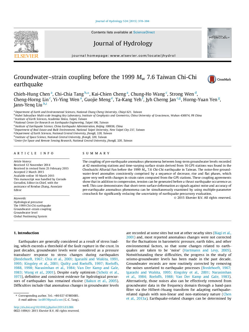 Groundwater-strain coupling before the 1999 Mw 7.6 Taiwan Chi-Chi earthquake