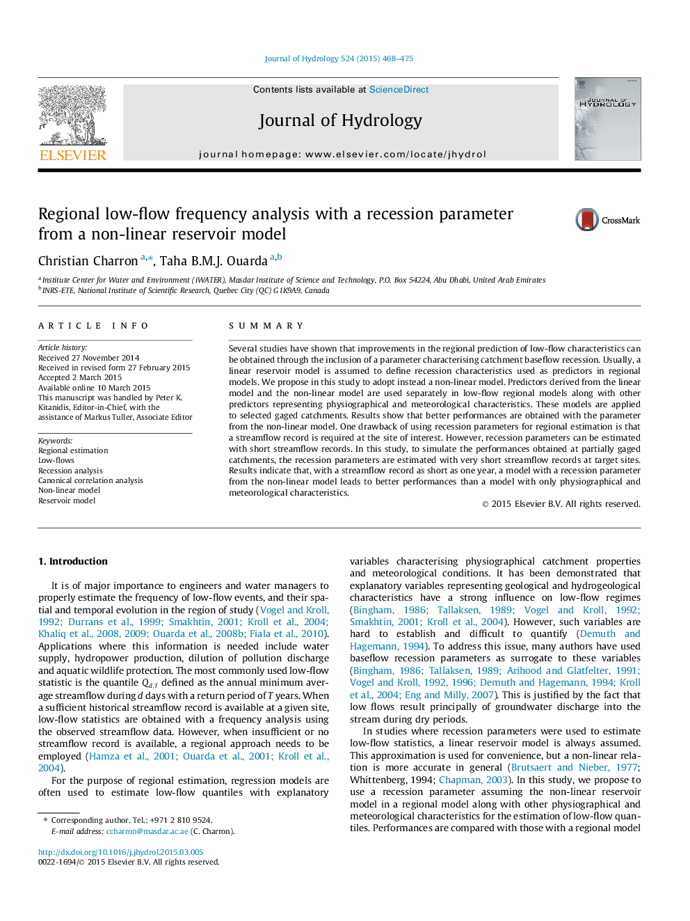 Regional low-flow frequency analysis with a recession parameter from a non-linear reservoir model