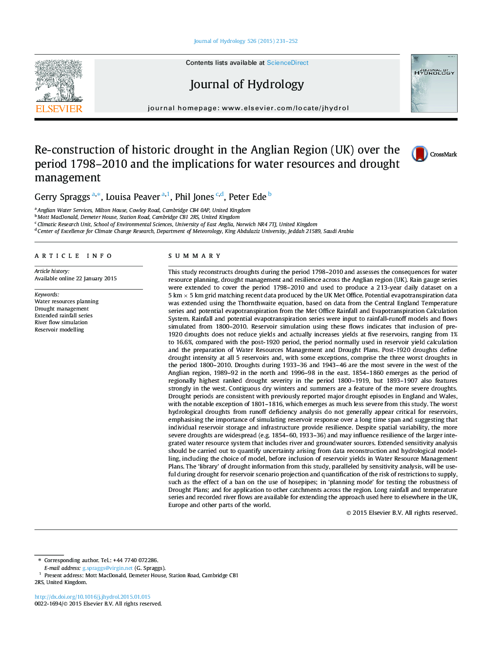 Re-construction of historic drought in the Anglian Region (UK) over the period 1798-2010 and the implications for water resources and drought management