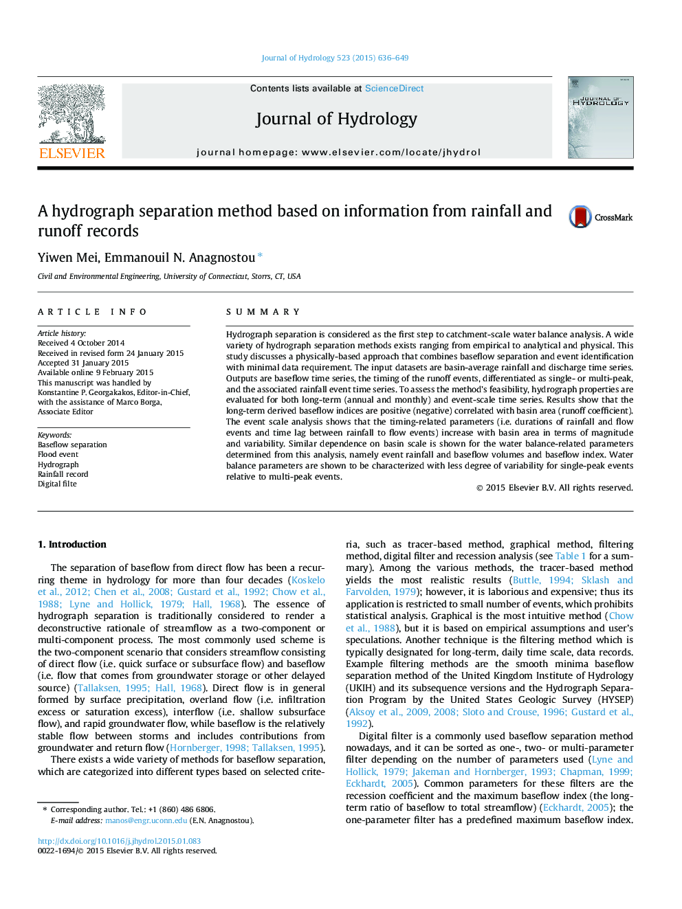 A hydrograph separation method based on information from rainfall and runoff records