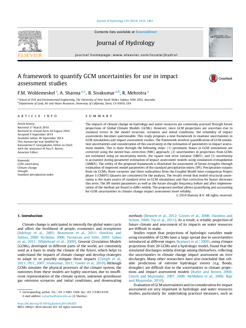 A framework to quantify GCM uncertainties for use in impact assessment studies