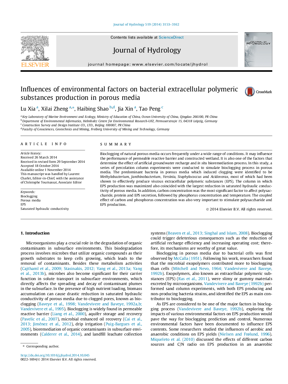 Influences of environmental factors on bacterial extracellular polymeric substances production in porous media