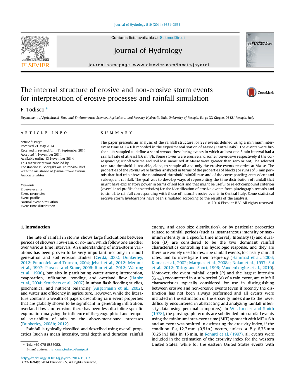The internal structure of erosive and non-erosive storm events for interpretation of erosive processes and rainfall simulation