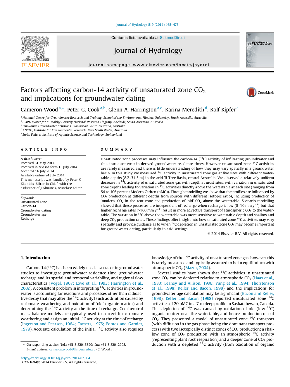 Factors affecting carbon-14 activity of unsaturated zone CO2 and implications for groundwater dating