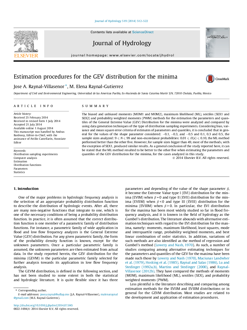 Estimation procedures for the GEV distribution for the minima