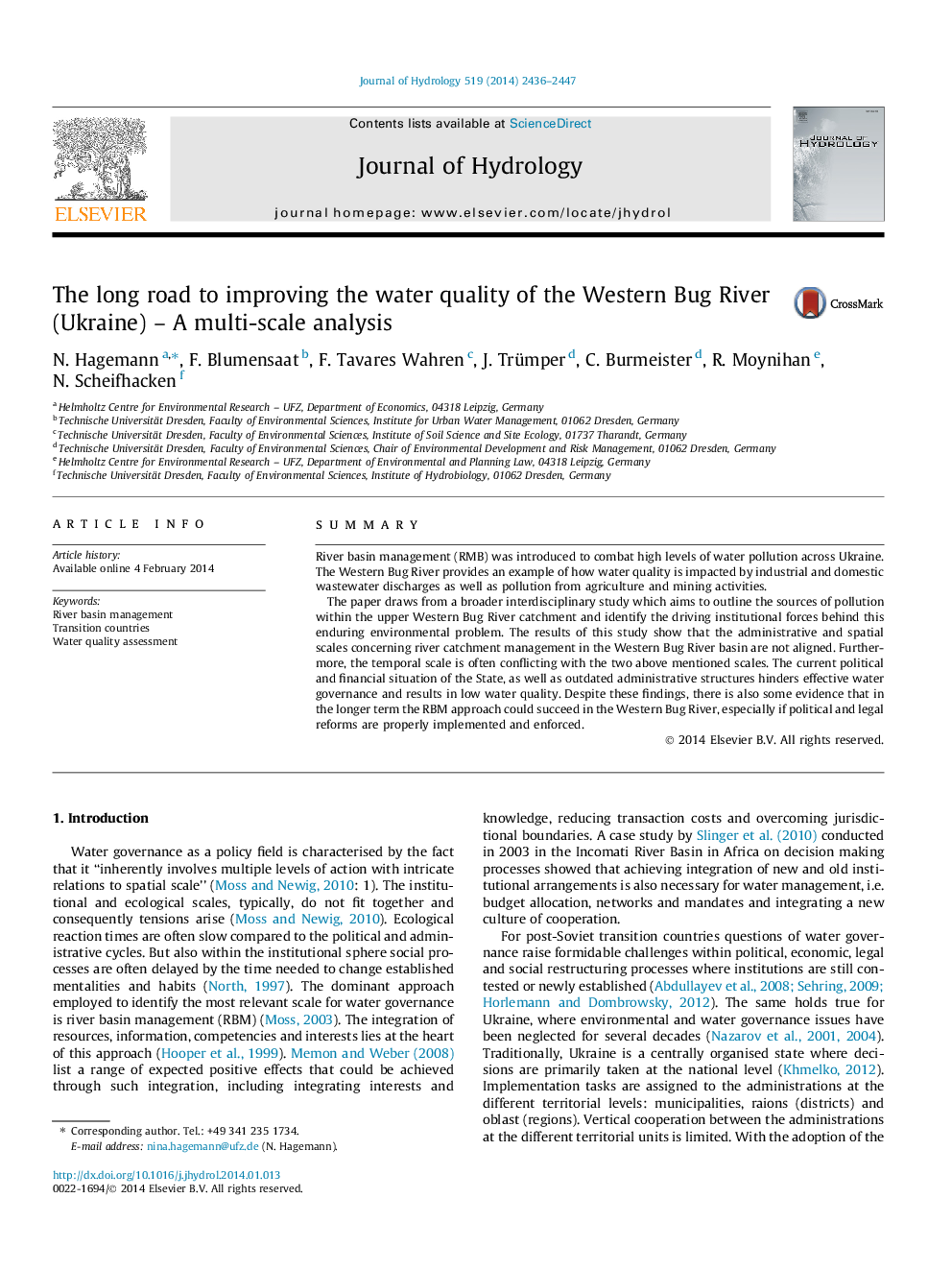 The long road to improving the water quality of the Western Bug River (Ukraine) - A multi-scale analysis