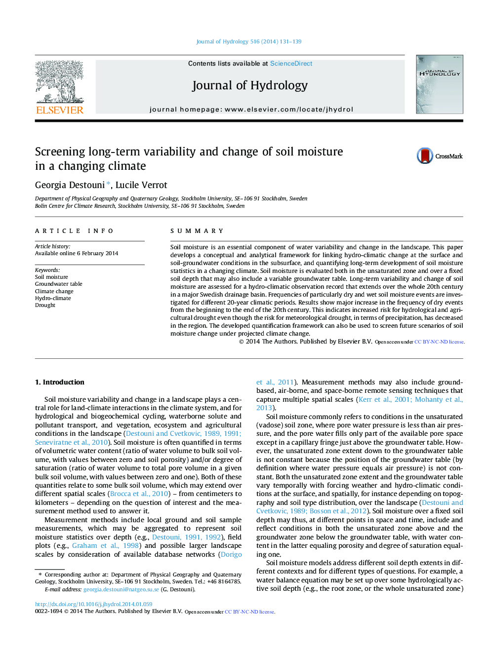 Screening long-term variability and change of soil moisture in a changing climate