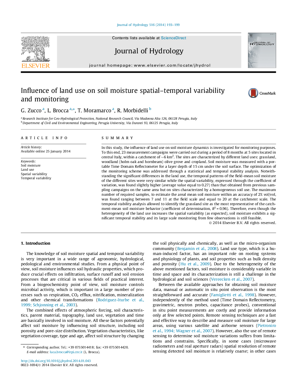 Influence of land use on soil moisture spatial-temporal variability and monitoring