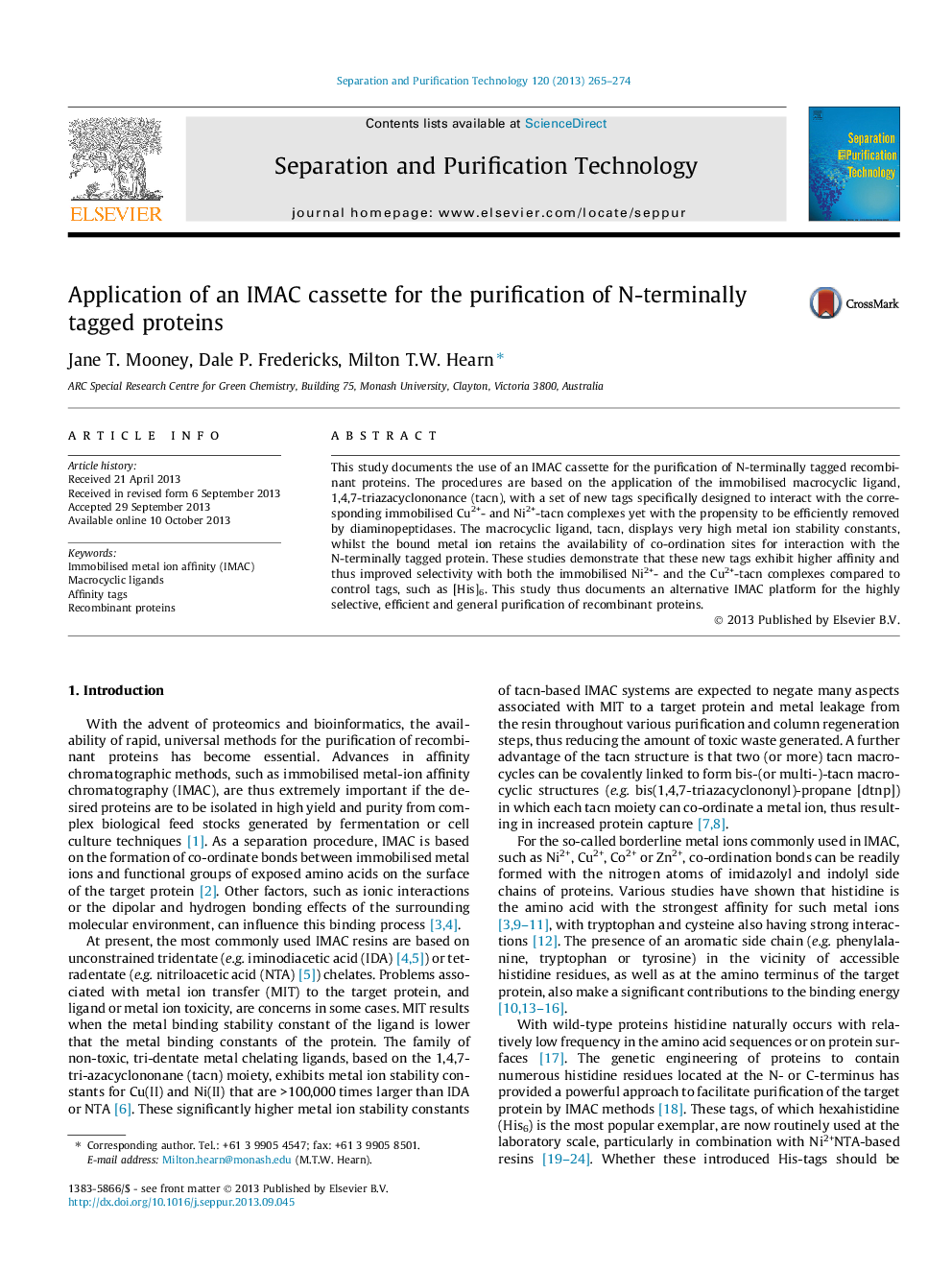 Application of an IMAC cassette for the purification of N-terminally tagged proteins