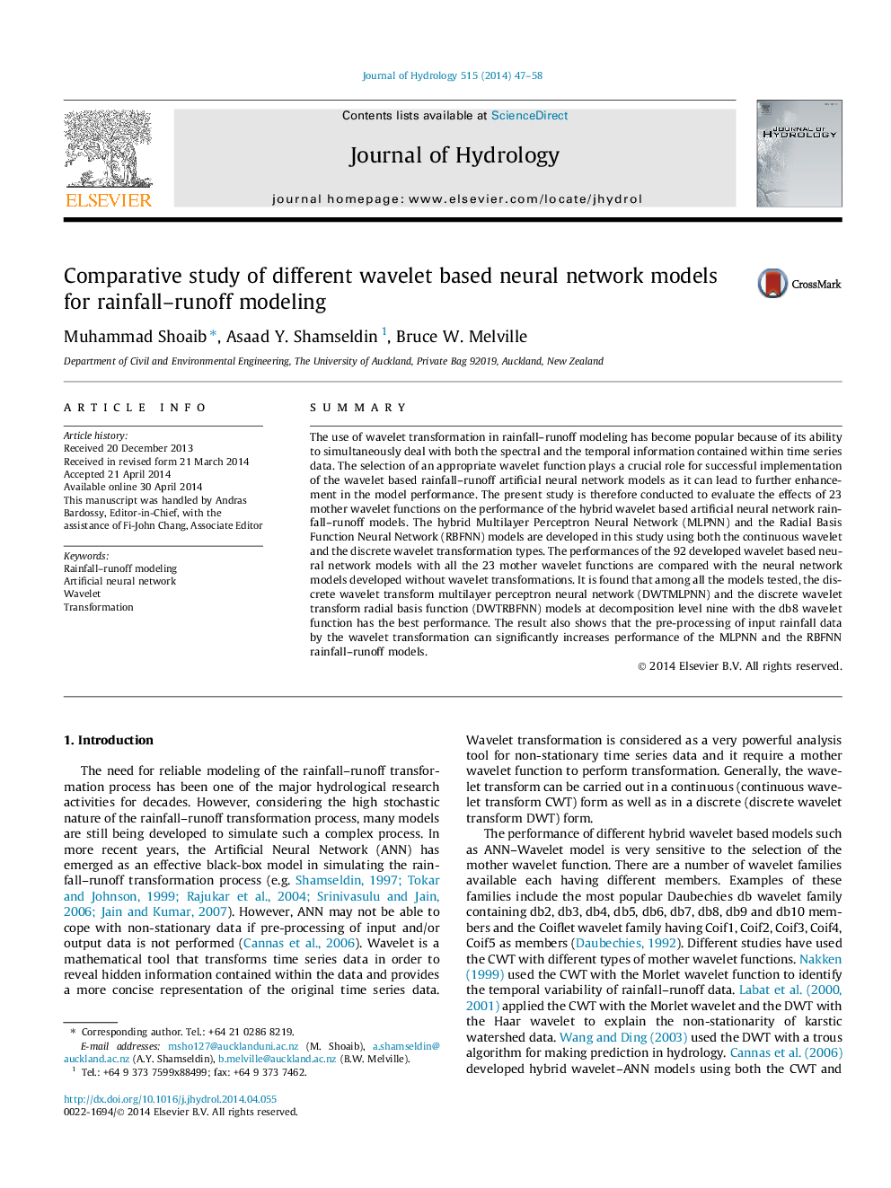 Comparative study of different wavelet based neural network models for rainfall-runoff modeling