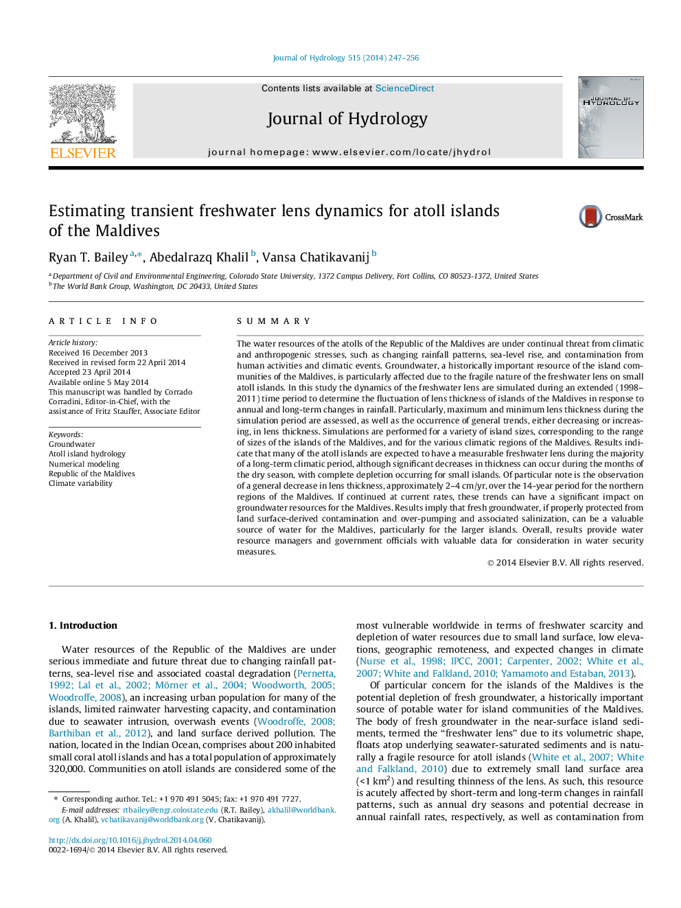 Estimating transient freshwater lens dynamics for atoll islands of the Maldives