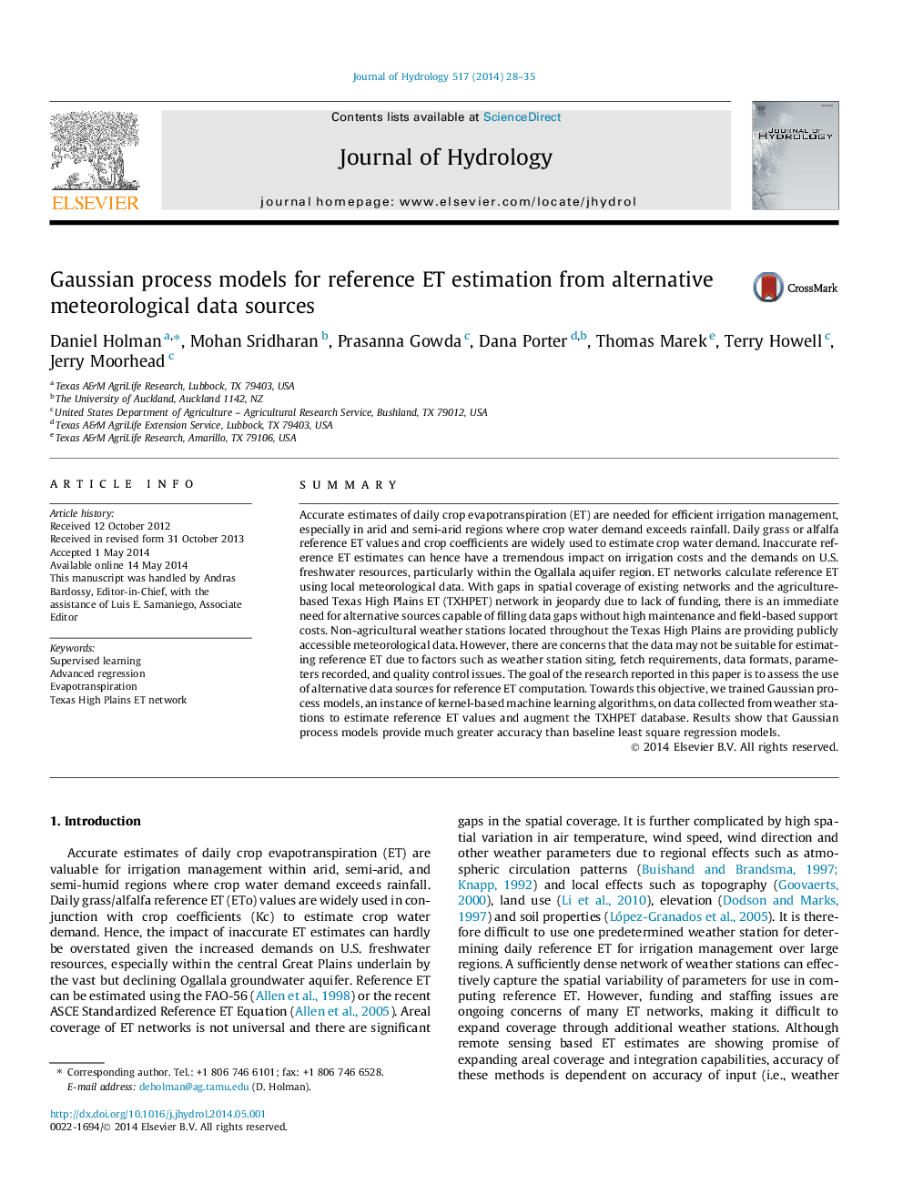 Gaussian process models for reference ET estimation from alternative meteorological data sources