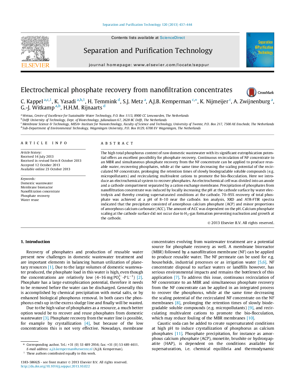 Electrochemical phosphate recovery from nanofiltration concentrates