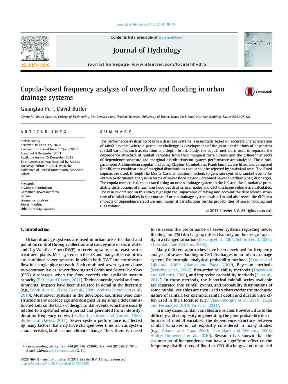 Copula-based frequency analysis of overflow and flooding in urban drainage systems