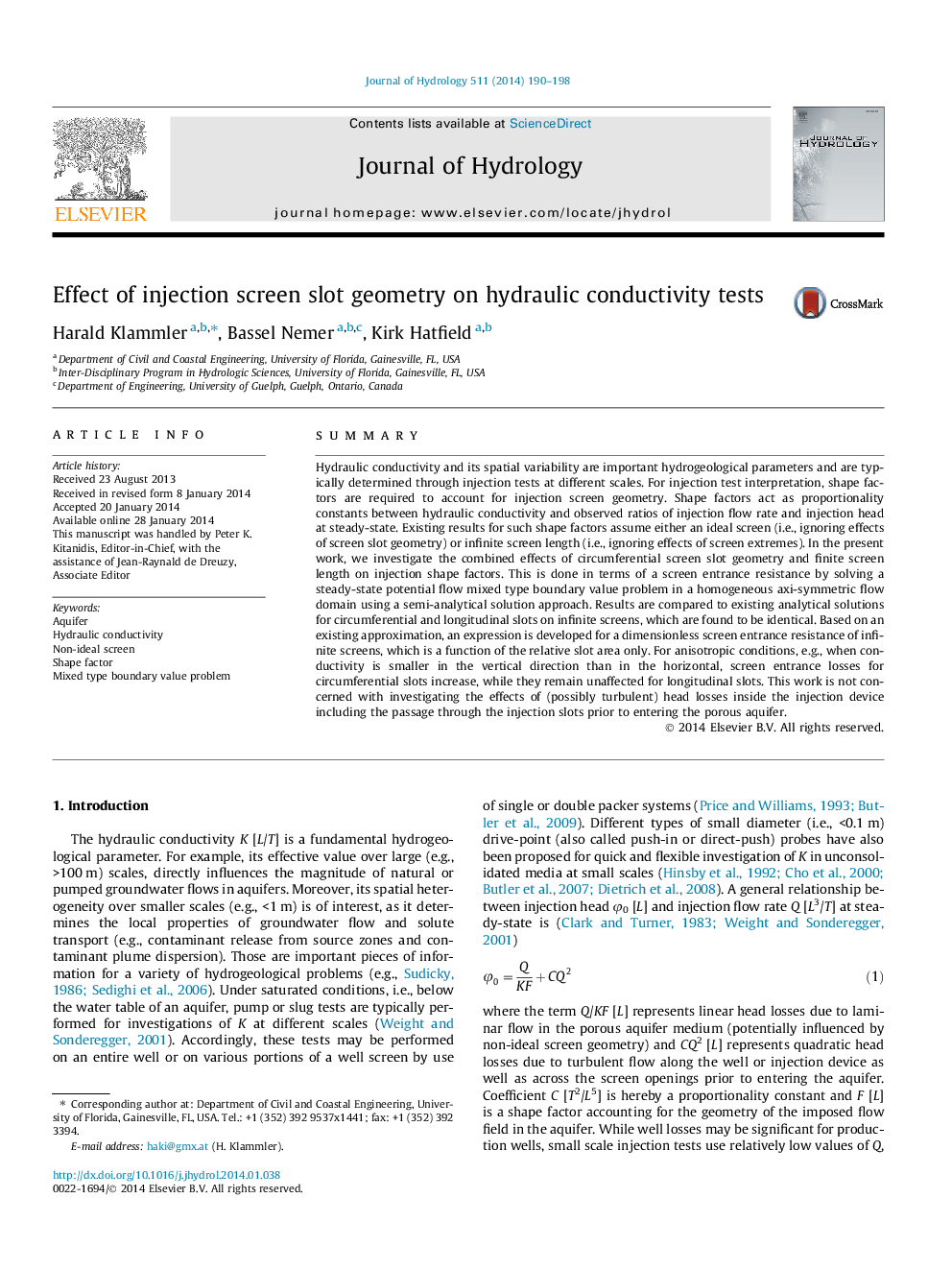 Effect of injection screen slot geometry on hydraulic conductivity tests