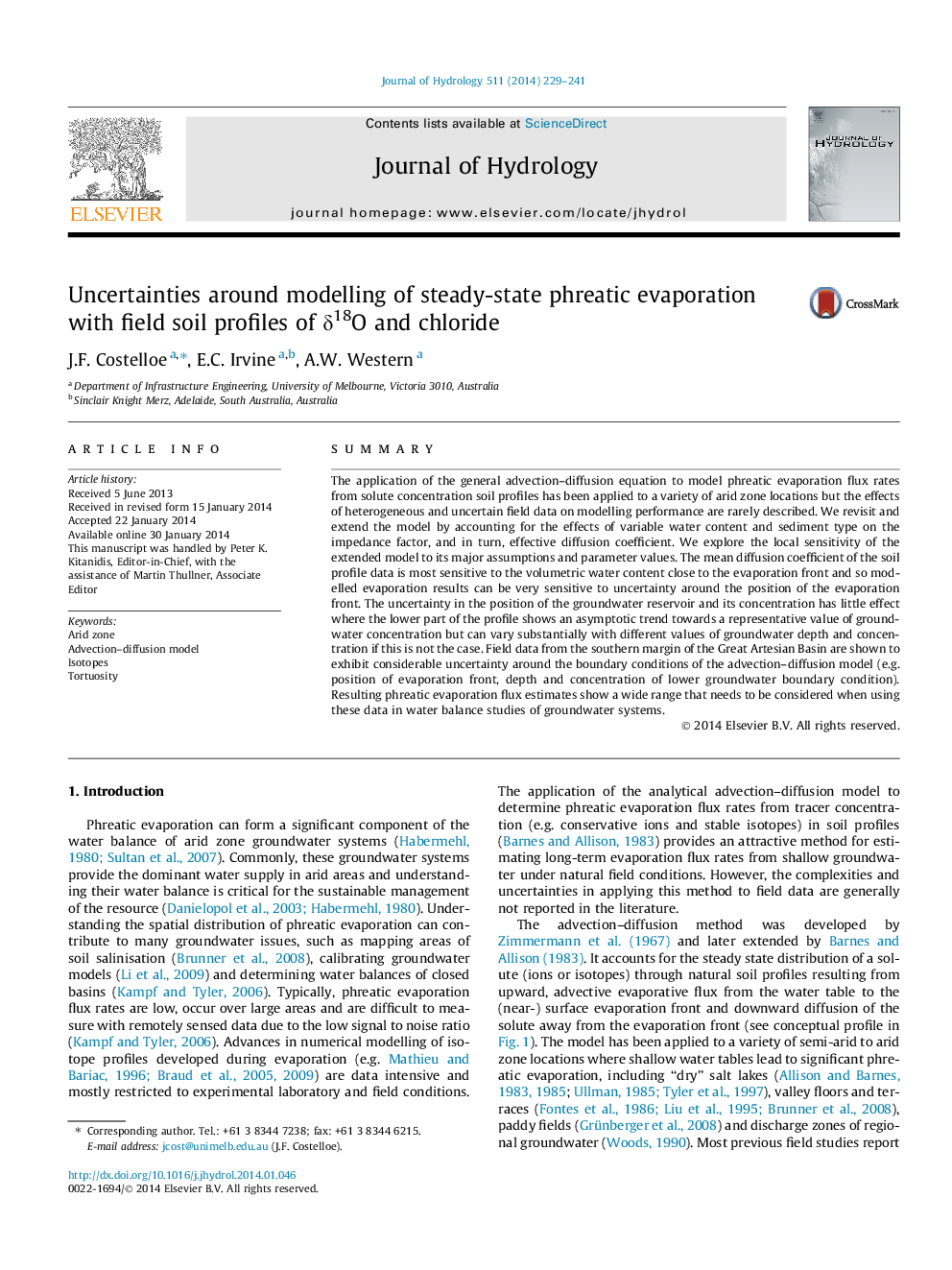 Uncertainties around modelling of steady-state phreatic evaporation with field soil profiles of Î´18O and chloride