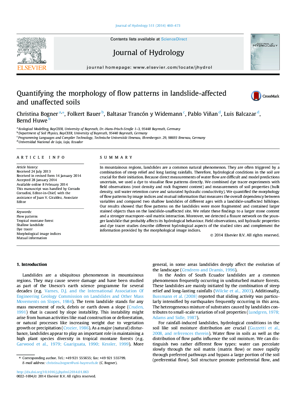 Quantifying the morphology of flow patterns in landslide-affected and unaffected soils