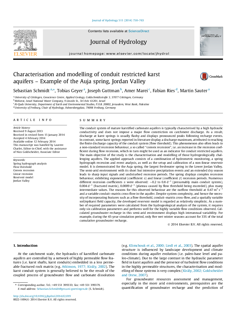 Characterisation and modelling of conduit restricted karst aquifers - Example of the Auja spring, Jordan Valley