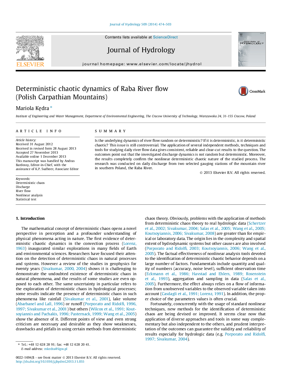 Deterministic chaotic dynamics of Raba River flow (Polish Carpathian Mountains)