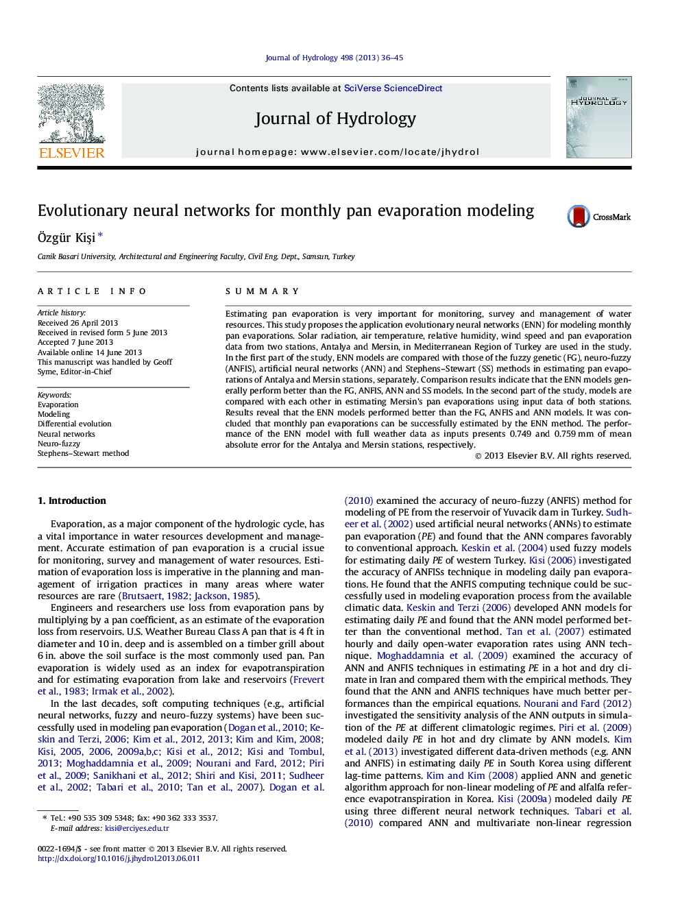 Evolutionary neural networks for monthly pan evaporation modeling