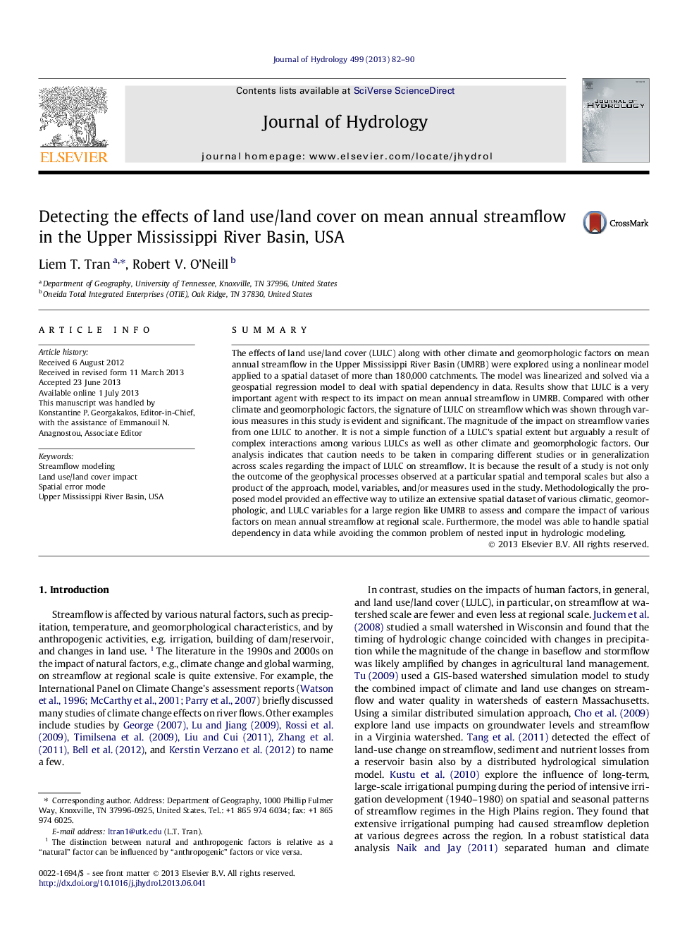 Detecting the effects of land use/land cover on mean annual streamflow in the Upper Mississippi River Basin, USA