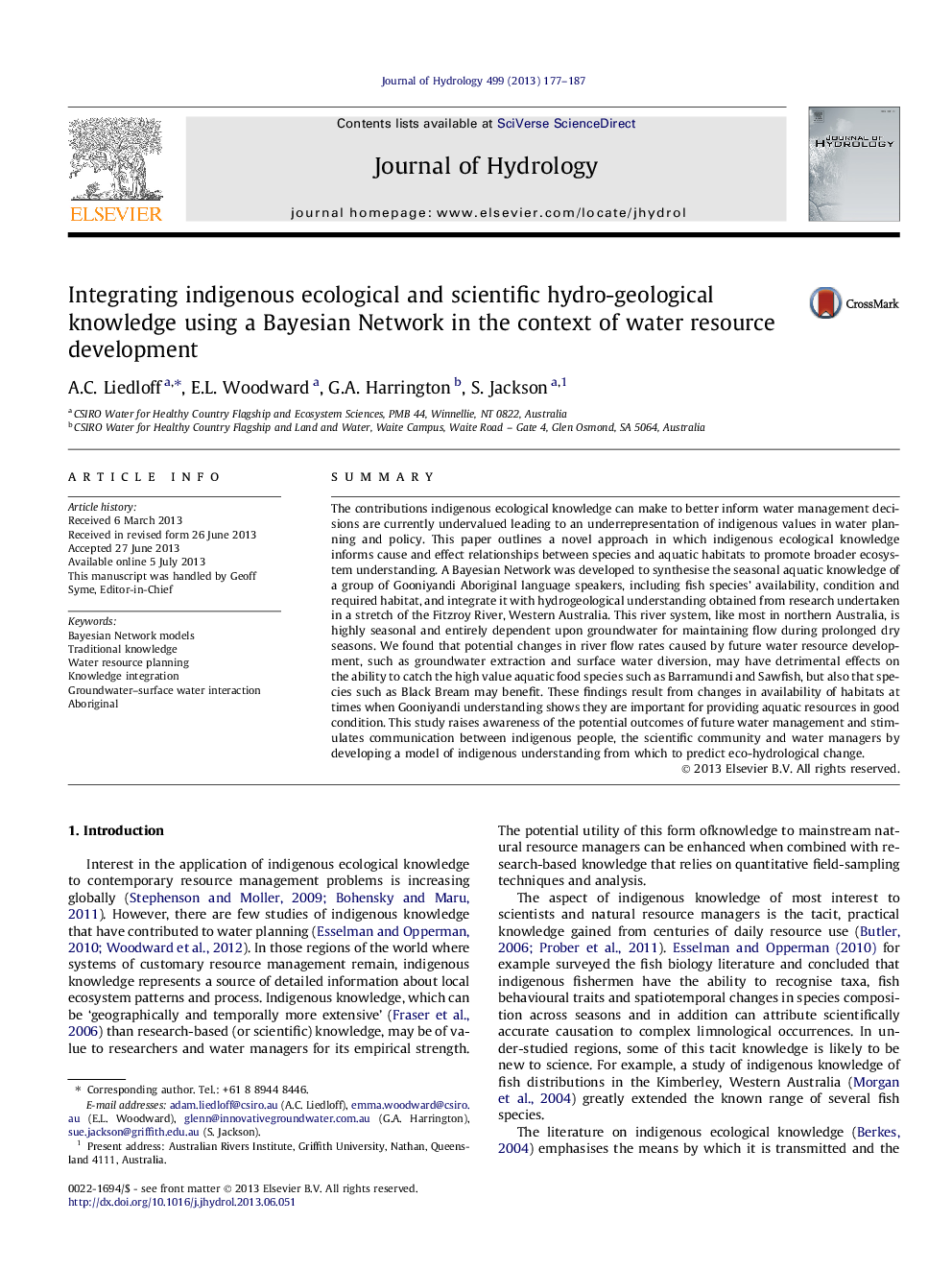 Integrating indigenous ecological and scientific hydro-geological knowledge using a Bayesian Network in the context of water resource development