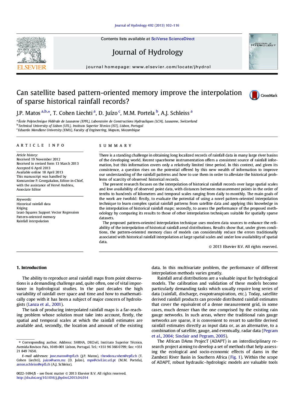 Can satellite based pattern-oriented memory improve the interpolation of sparse historical rainfall records?