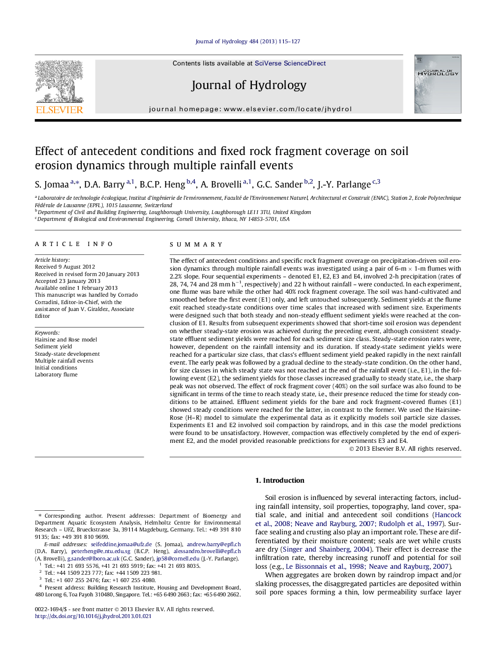 Effect of antecedent conditions and fixed rock fragment coverage on soil erosion dynamics through multiple rainfall events