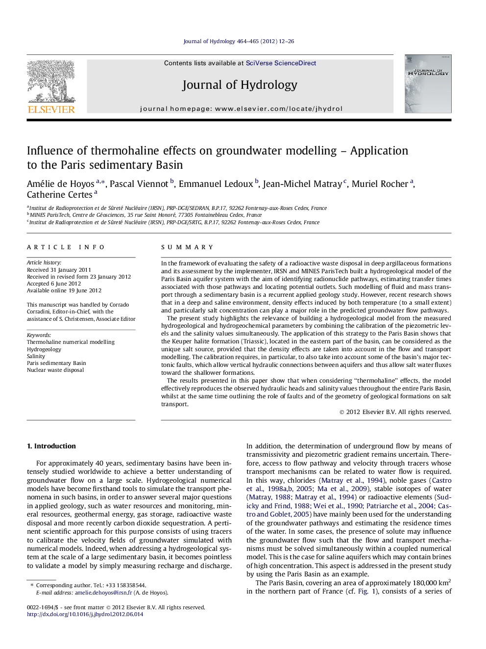 Influence of thermohaline effects on groundwater modelling - Application to the Paris sedimentary Basin