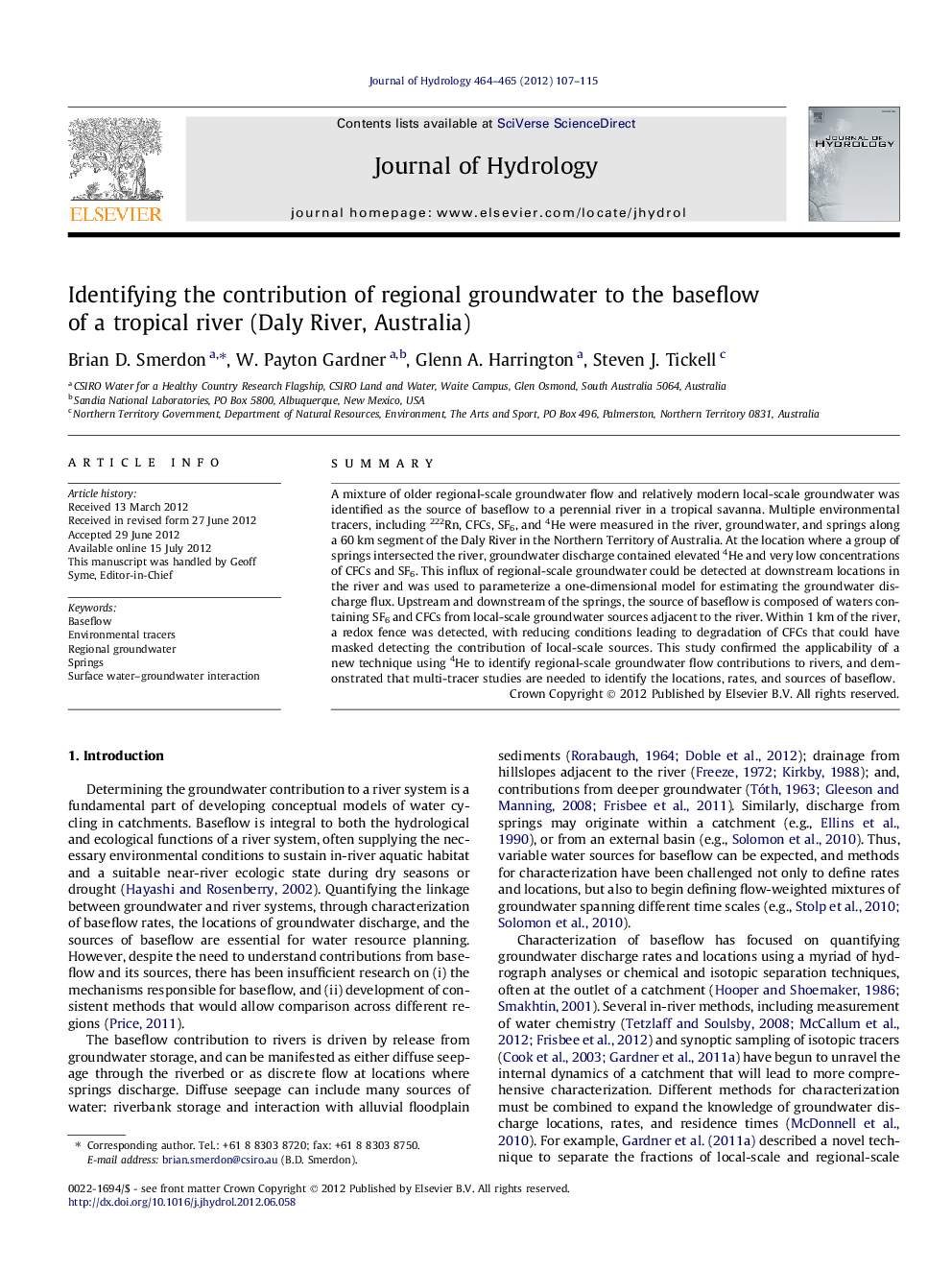 Identifying the contribution of regional groundwater to the baseflow of a tropical river (Daly River, Australia)