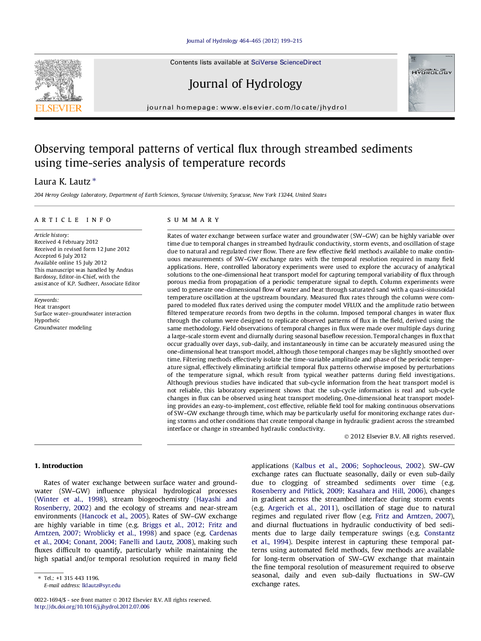 Observing temporal patterns of vertical flux through streambed sediments using time-series analysis of temperature records