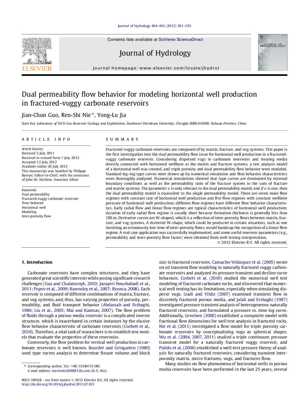 Dual permeability flow behavior for modeling horizontal well production in fractured-vuggy carbonate reservoirs