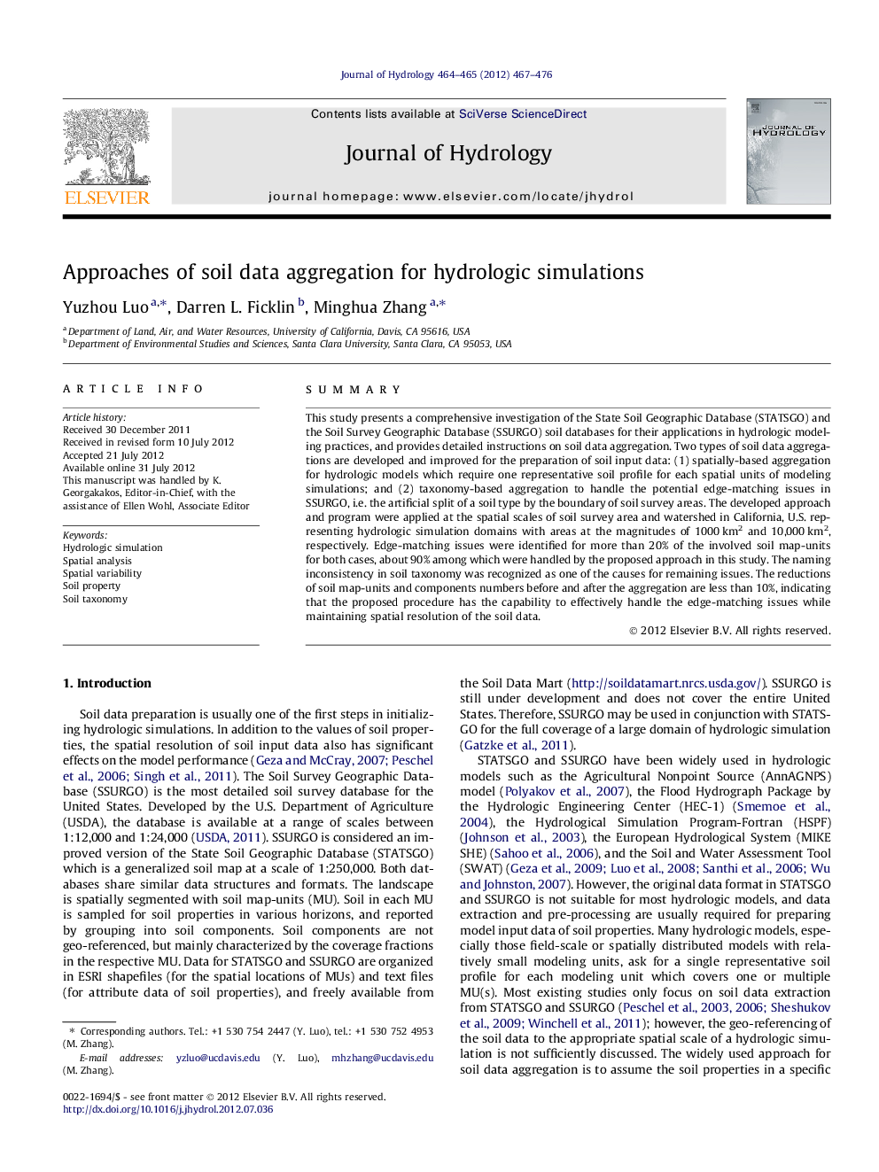 Approaches of soil data aggregation for hydrologic simulations