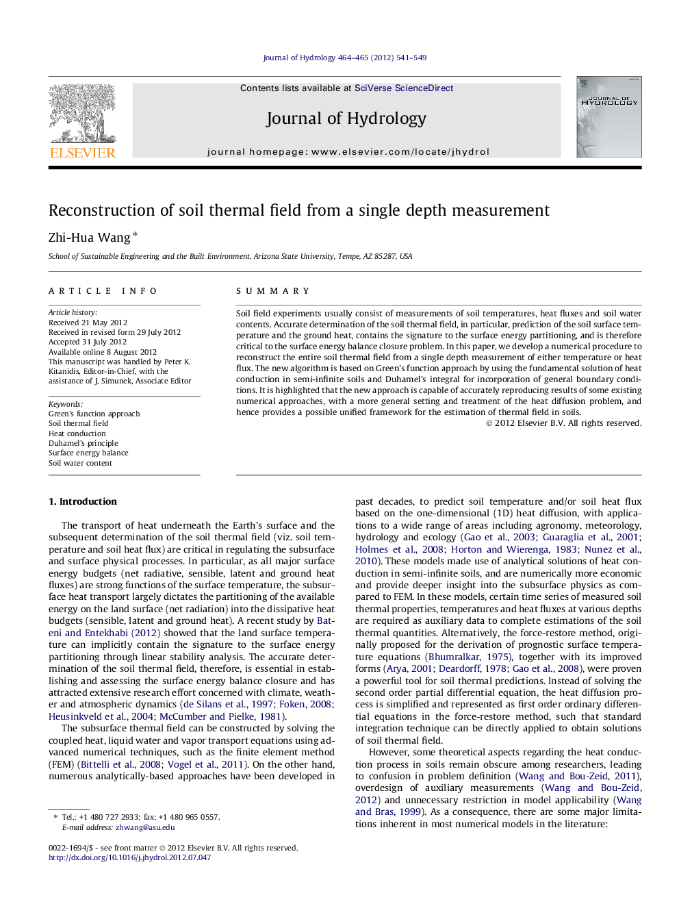 Reconstruction of soil thermal field from a single depth measurement