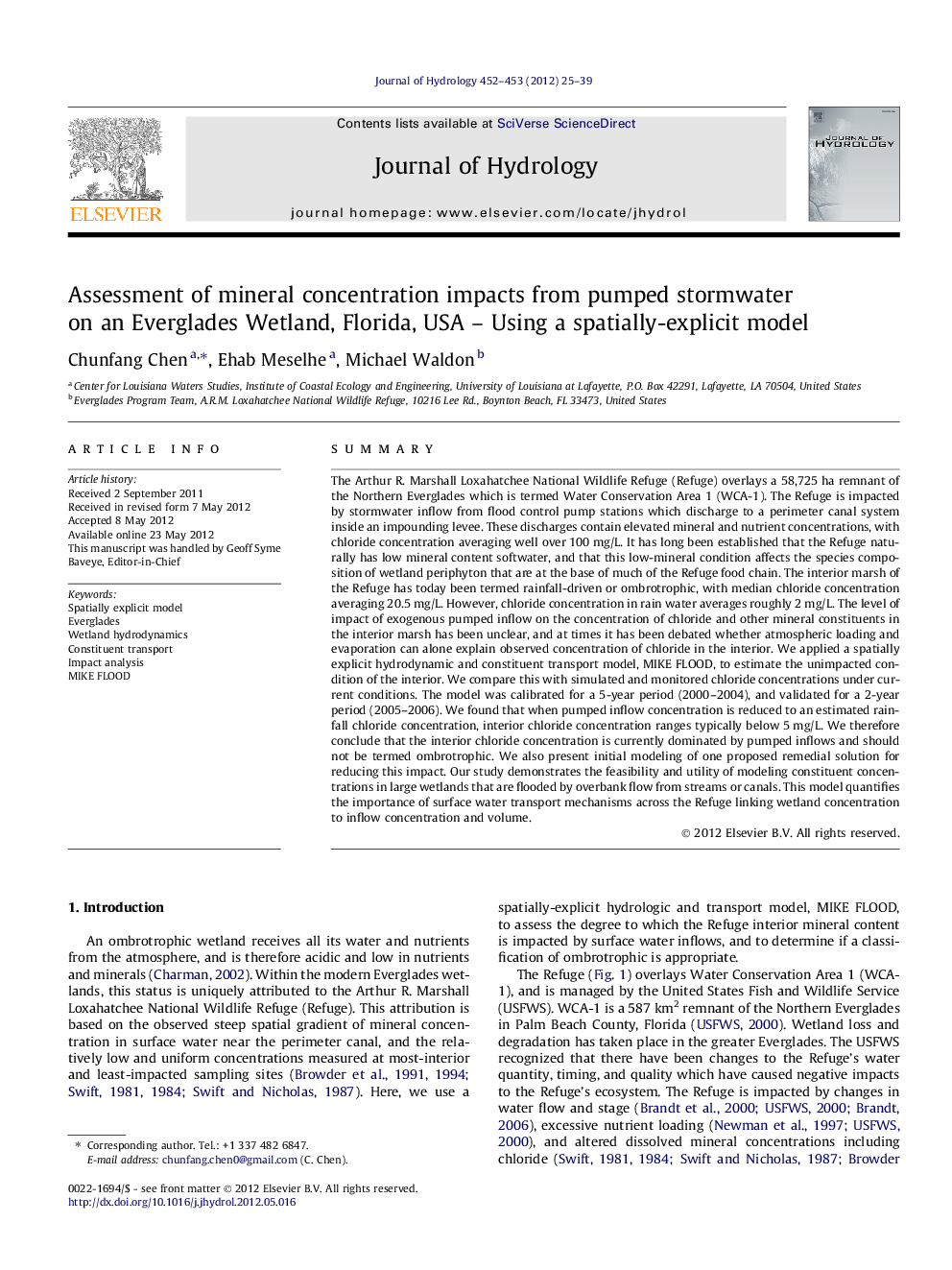 Assessment of mineral concentration impacts from pumped stormwater on an Everglades Wetland, Florida, USA - Using a spatially-explicit model