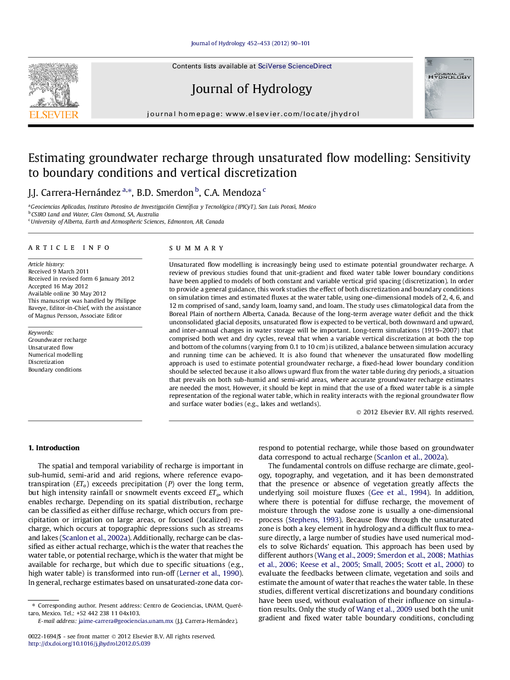 Estimating groundwater recharge through unsaturated flow modelling: Sensitivity to boundary conditions and vertical discretization