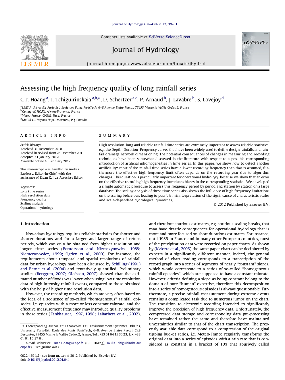 Assessing the high frequency quality of long rainfall series