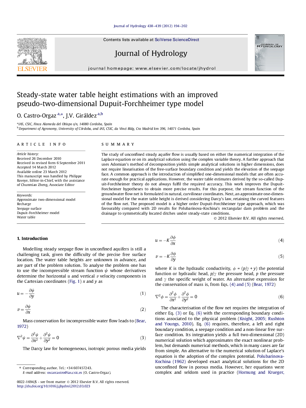 Steady-state water table height estimations with an improved pseudo-two-dimensional Dupuit-Forchheimer type model