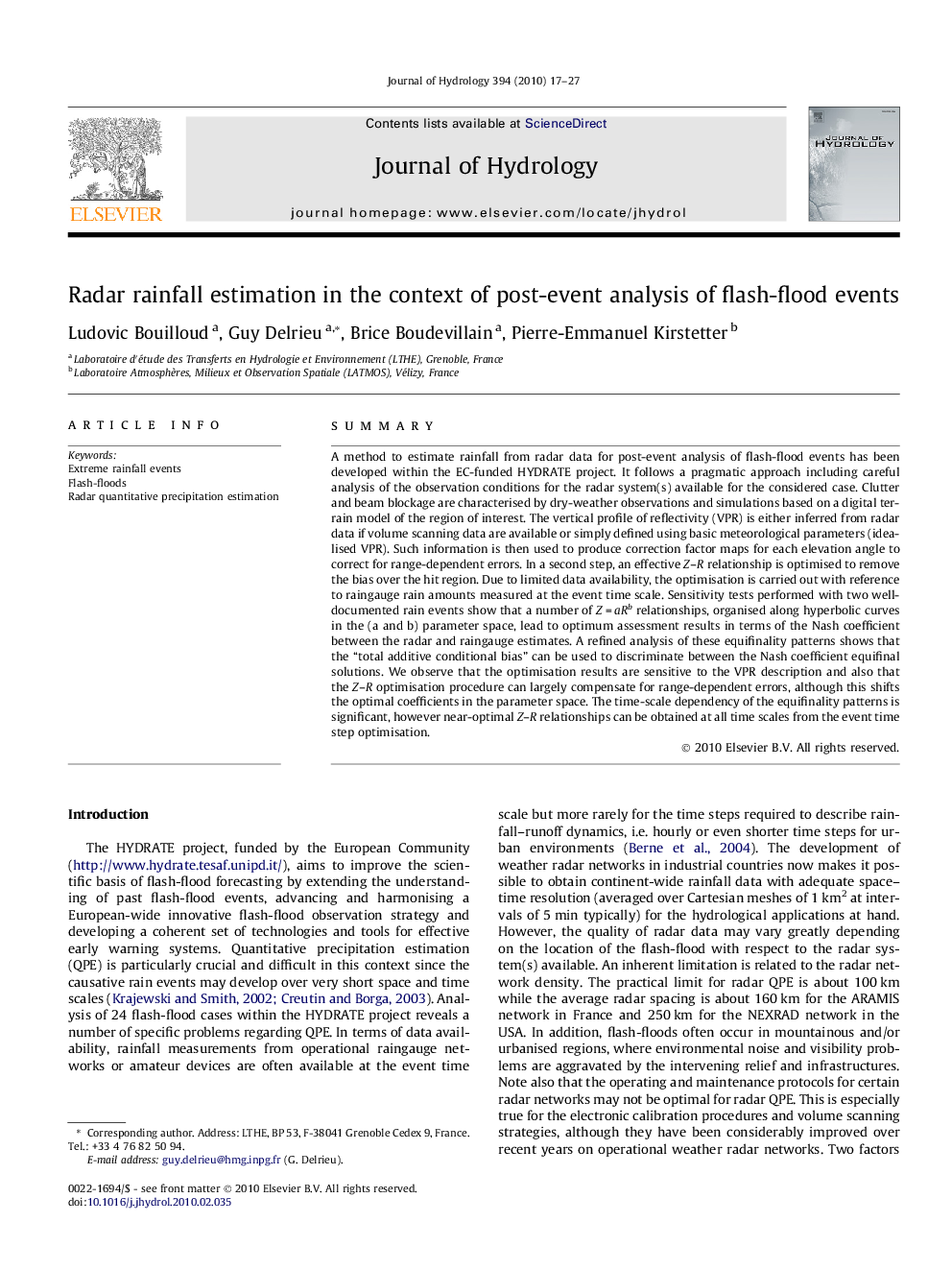 Radar rainfall estimation in the context of post-event analysis of flash-flood events