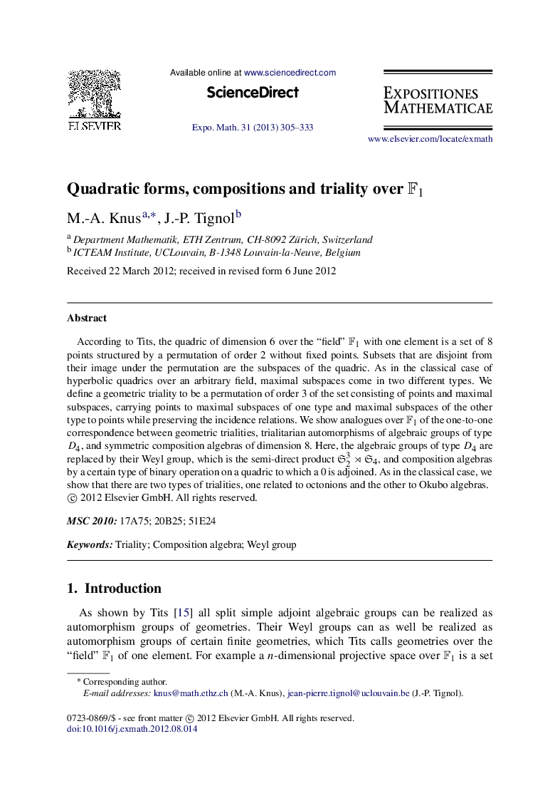 Quadratic forms, compositions and triality over F1