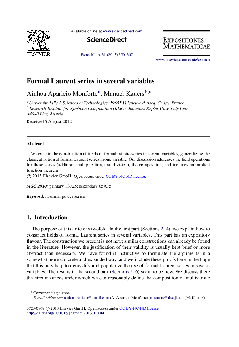 Formal Laurent series in several variables